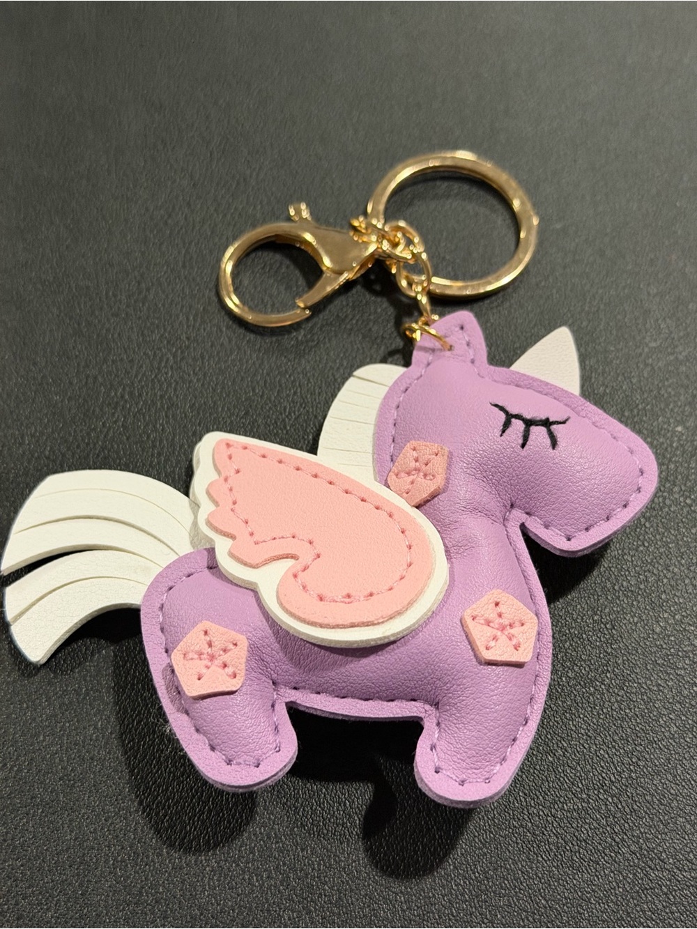 Purple Unicorn Keychain Plush Charm with Pink Wing